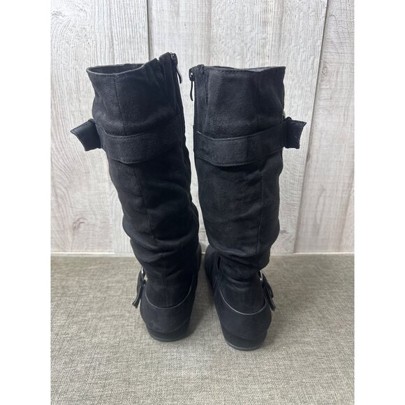 Black Suede Like Boots With Buckle Detail & Side Zipper Closure Womens Size 8 - Picture 3 of 8